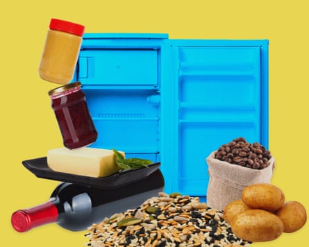 A composite image of foods inside a fridge