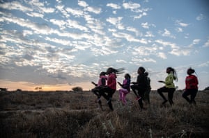 Morning run and exercises at sunrise