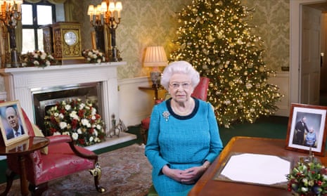 The Queen in the Regency Room at Buckingham Palace after recording her Christmas Day broadcast to the Commonwealth last year.
