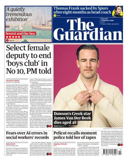 Guardian front page 12 February, 2025