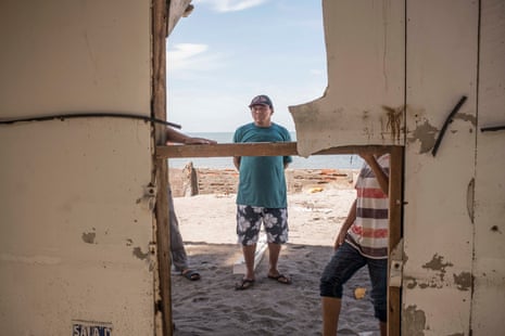 Higinio Ramírez, Higinio Alberto’s father, at the shrimp farm where both worked.