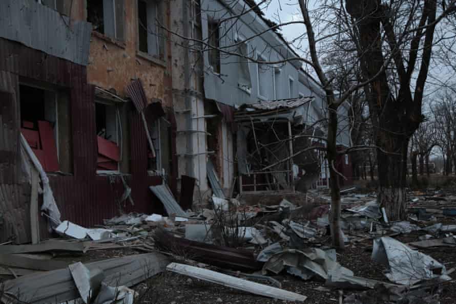 A view of damaged School 116 in Petrovsko after a shelling, in the pro-Russian separatists-controlled Donetsk, Ukraine.