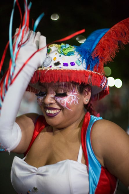 Dani dancing during a carnival parade in Buenos Aires.