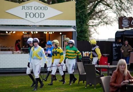 Jockeys being trolled as they pass the food trucks on their way to the parade ring at Huntingdon this week.