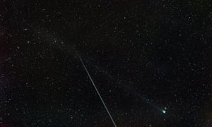 Where, when and how to watch the 2020 Eta Aquarids meteor shower in Australia. A photograph of an Eta Aquarids meteor taken from Toowoomba, Queensland, 4 May 2020. The bright object to the right is Comet Swan. The picture was taken on an 82mm lens with a one minute exposure.