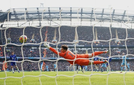 Kepa Arrizabalaga dives in vain as De Bruyne scores the only goal of the game