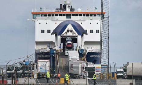 port inspection staff check freight that has just arrived on the Larne to Cairnryan ferry