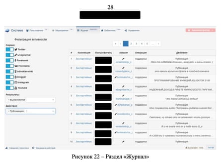 Una captura de pantalla de Amezit que muestra cuentas falsas creadas por Vulkan para imitar perfiles de redes sociales reales.