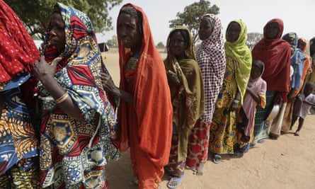 People wait to be registered at Furore camp in Yola, Nigeria.