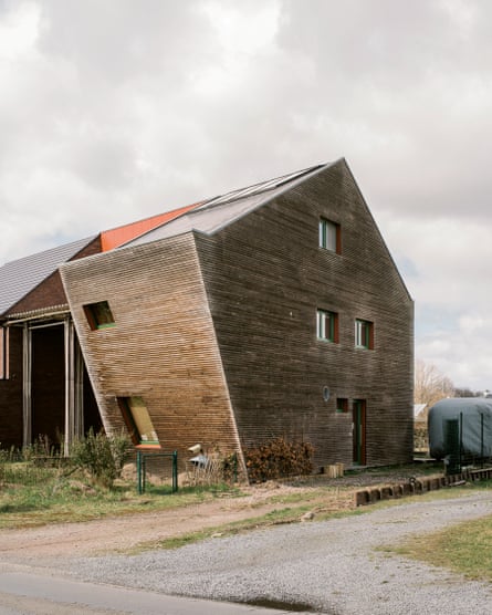 A passive house, with slanted walls that create shadow and prevent the sun from shining straight into the house