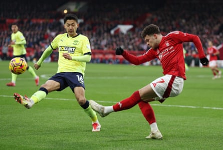 Neco Williams crosses during Forest’s victory over Southampton in January.