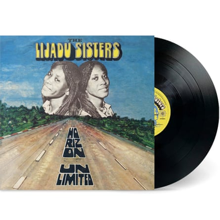 Lijadu Sisters’ Horizon Unlimited vinyl record with the record halfway out of the sleeve