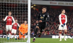 Jesse Lingard celebrates after restoring Manchester United’s two-goal lead.