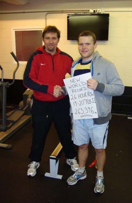 Darren Davis with John McAvoy after he’d broken the record for rowing the farthest distance in 2011.