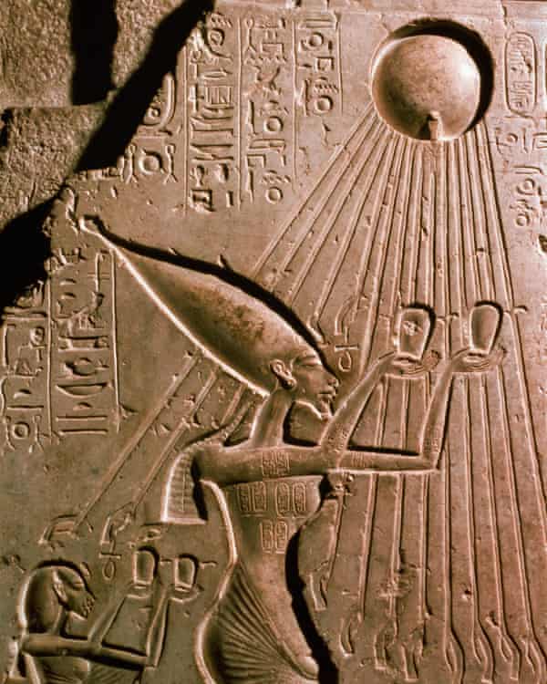 Akhenaton with Aten, the Egyptian sun god.