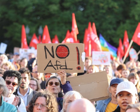 Person in a crowd holding up a cardboard sign reading: 'No AfD!'