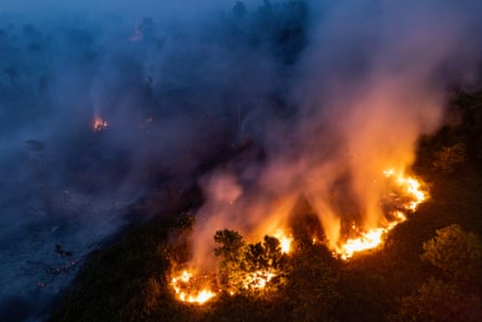 A fire burning on peatland and forest in Sungai Putri village, West Kalimantan province, Indonesia, 20 August 2026.