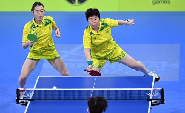 Minhyung Jee (left) and Jian Fang Lay take on the Singaporean duo of Tianwei Feng and Jian Zeng.