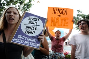Anti racism protesters demonstrate outside a Pauline Hanson event in Perth