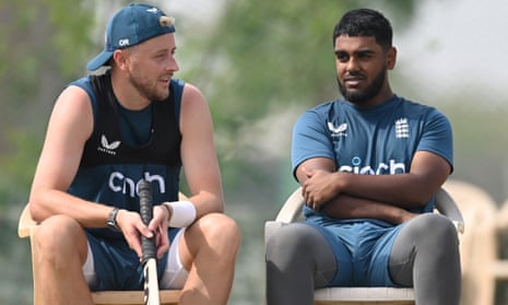 Rehan Ahmed (right) with Ollie Robinson during a net session in Rajkot.
