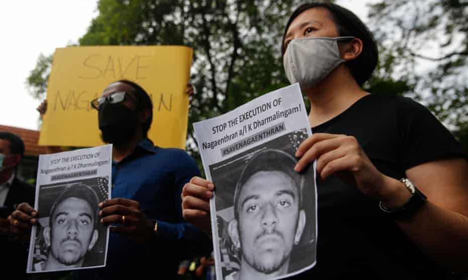 Anti Death Penalty Asia Network (ADPAN) members hold a rally outside parliament in Kuala Lumpur, Malaysia against the execution of Nagaenthran K. Dharmalingam.