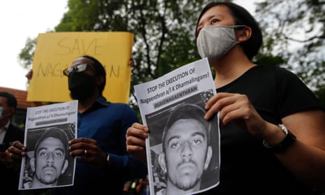 Protesters hold a rally outside parliament in Kuala Lumpur, Malaysia against the execution of  Nagaenthran K. Dharmalingam.