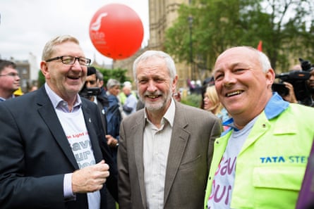 With Jeremy Corbyn on a steelworkers march in 2016: ‘McCluskey’s enthusiasm [for Corbyn] arguably got the better of him’