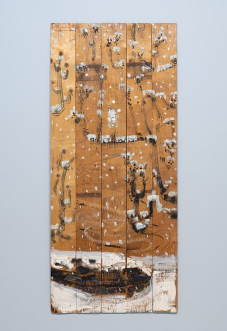 An untitled work by Bill Lynch painted on five boards.