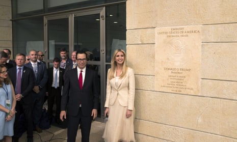 Steven Mnuchin, the US treasury secretary, and Ivanka Trump at the opening of the US embassy in Jerusalem on 14 May.