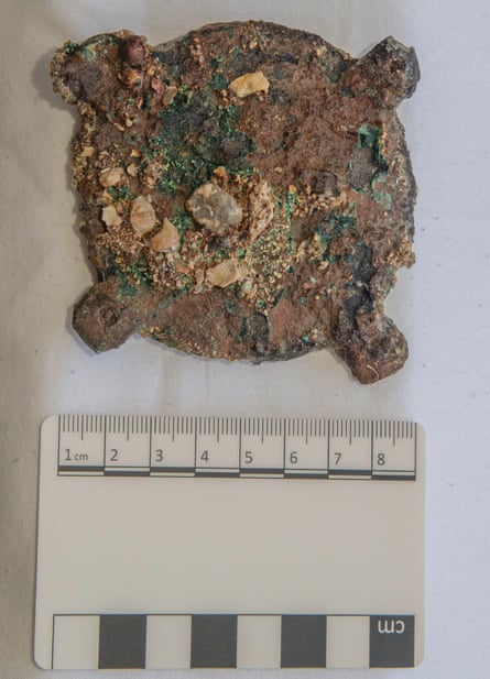 The latest excavations uncovered this piece of material bearing a bronze disc that matches the size of geared wheels found in the Antikythera mechanism.