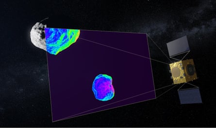 Artist’s impression of a spacecraft using scanning two space rocks