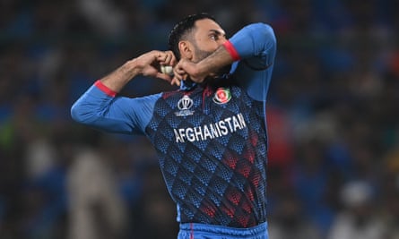Mohammad Nabi of Afghanistan in bowling action against England