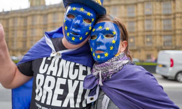 Protesters make their feelings known in Westminster where Theresa May was updating the House of Commons on the status of Brexit talks