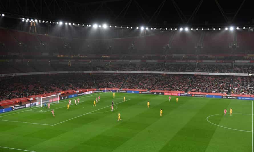 Action from Arsenal's Champions League game against Barcelona at the Emirates Stadium in December.