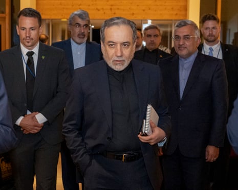 Iran's minister of foreign affairs Seyyed Abbas Araghchi arrives at the Burgenstock resort in Obbuergen, near Lucerne on Sunday.