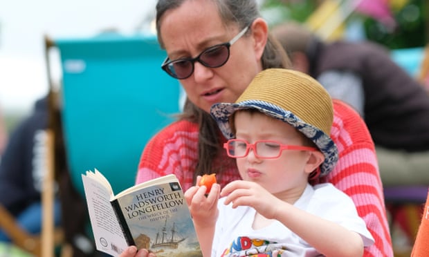A young visitor gets a head start at the Hay Festival.