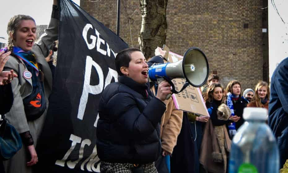 Staff and students strike outside Goldsmith University of London.