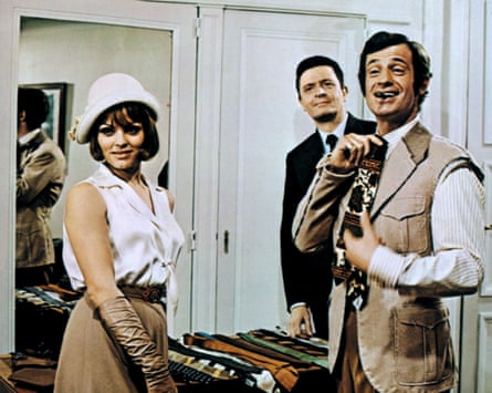 Catherine Rouvel, Mario David and Jean-Paul Belmondo in Borsalino, an American-type gangster movie, 1970.