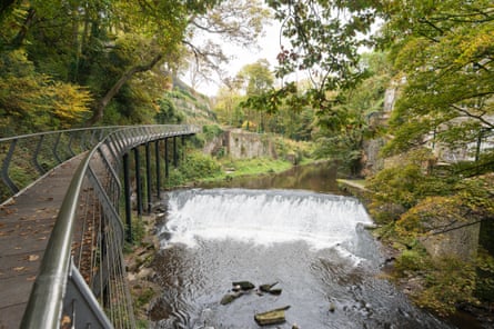 The Torrs Millennium walkway along the river Goyt in New Mills, Derbyshire.