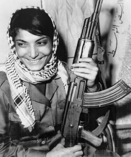 Layla Khaled, one of two hijackers of an American TWA jetliner in August 1969, holding an AK-47.