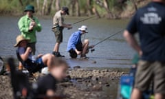 Fishers line the banks of the Narrabri Creek