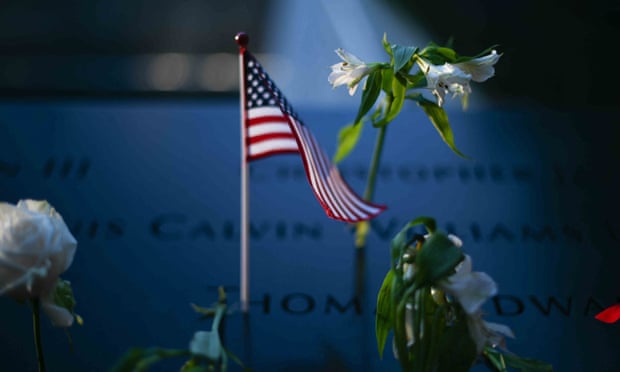 A flower at the 9/11 memorial in New York