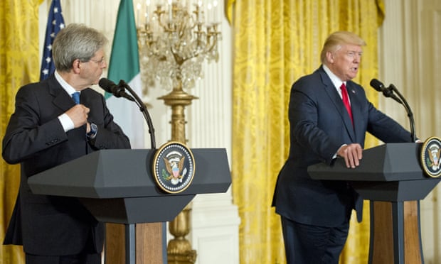Paolo Gentiloni (left) and Donald Trump at a joint press conference on Thursday.