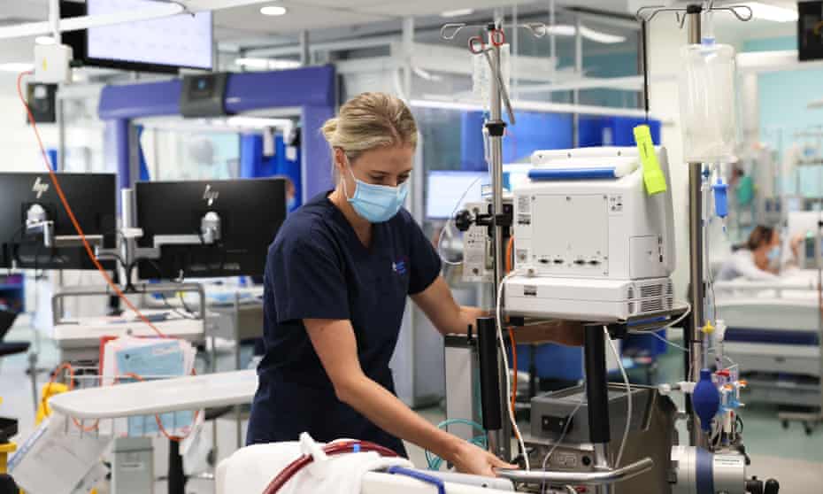 A nurse in the ICU unit at St Vincent's hospital in Sydney.