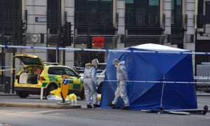 Forensic officers investigate the scene of the fatal stabbing attack.