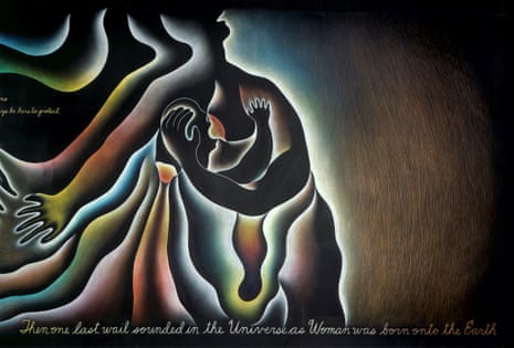 A detail from Judy Chicago’s In the Beginning from Birth Project, 1982. 