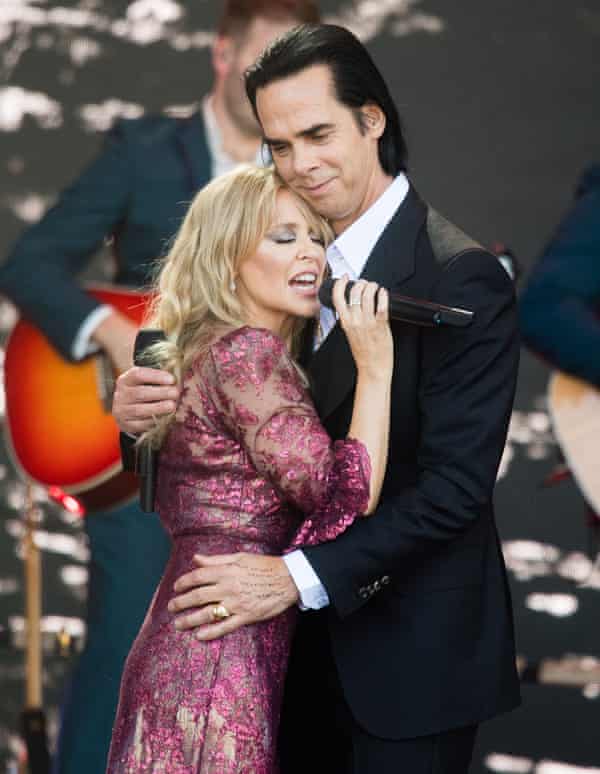 Kylie Minogue and Nick Cave on the Pyramid Stage, Glastonbury 2019.