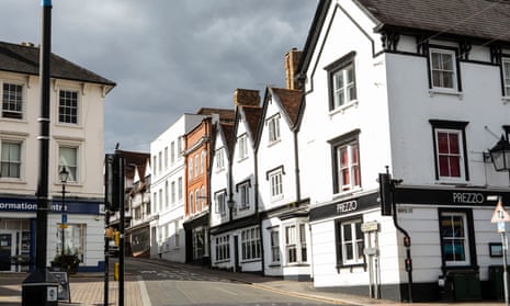 Flats above shops in the English town of Bishop's Stortford.