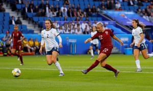 Beth Mead’s shot is saved by the feet of Correa.