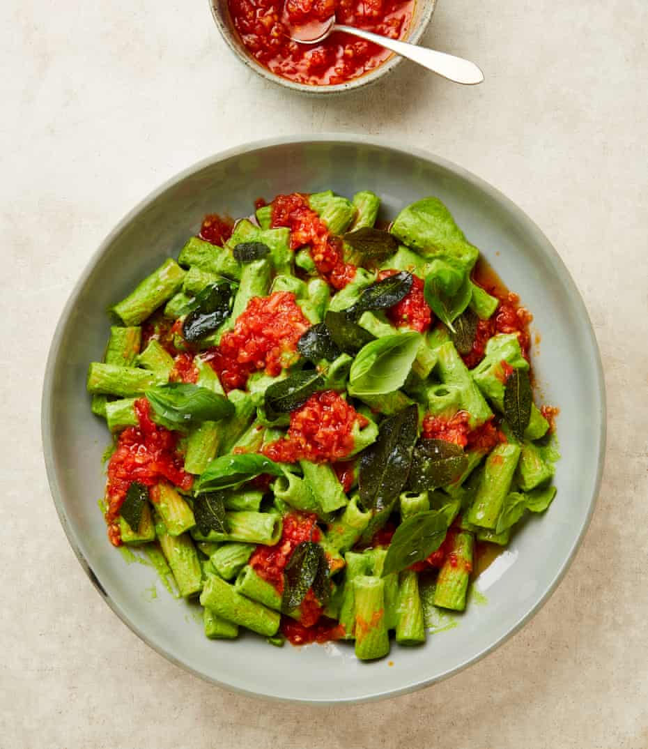 Ixta Belfrage's rigatoni with crema di rucola.
